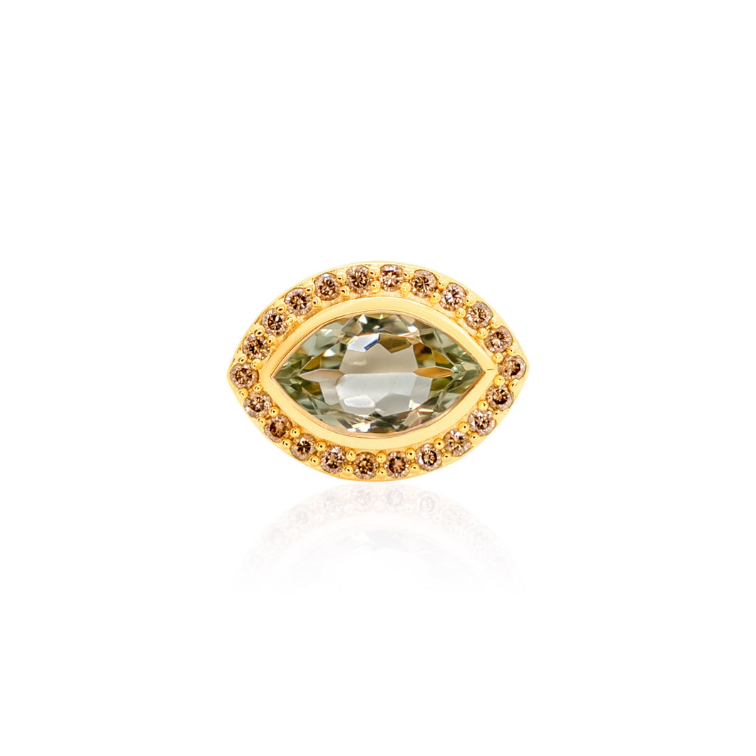 Green Amethyst & Champagne Diamond Cats Eye Ring