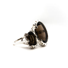 Smokey Quartz and Mixed Diamond Leopard Ring in 925 Silver